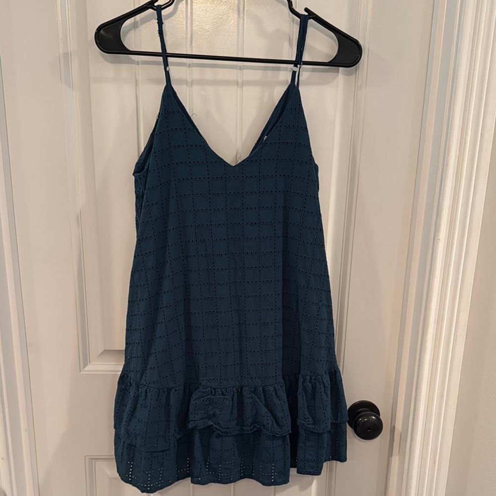 Teal Sleeveless Ruffle Dress